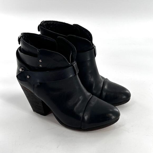 Rag & Bone Harrow Ankle Booties 6 36 Black Leather Boot Western Boho Moto Buckle - Picture 6 of 9